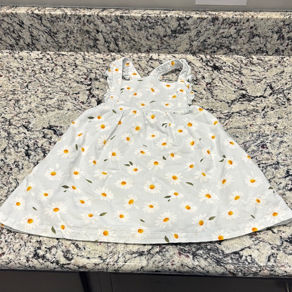 Angel Dear White and Yellow Floral Corduroy Dress, EUC, 18-24M